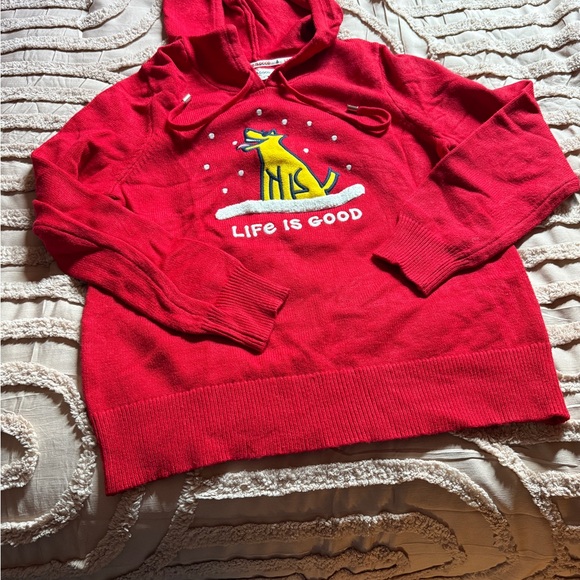 Life Is Good Red Hoodie with Yellow Dog Design - Picture 2 of 5
